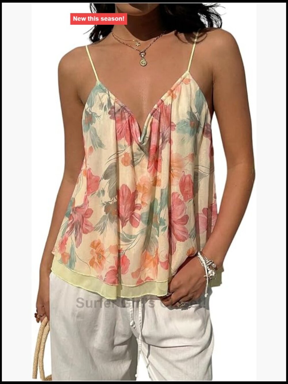 Women's Floral Mesh Camisole Backless V-Neck Sleeveless Summer Vacation Top